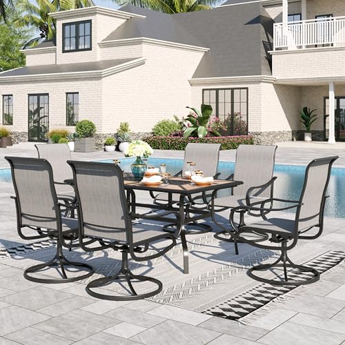 Image of Sophia & William Patio Dining Sets Outdoor Dining Set for 6 Patio Table and Chairs Set 7 Pieces with Swivel Patio Chairs, 60 inchx 37 inch Wood Like Metal Table for Garden Pool All Weather Grey