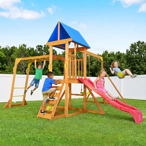SUNIBOXI Wooden Swing Sets for Backyard, Kids Outdoor Playground Set