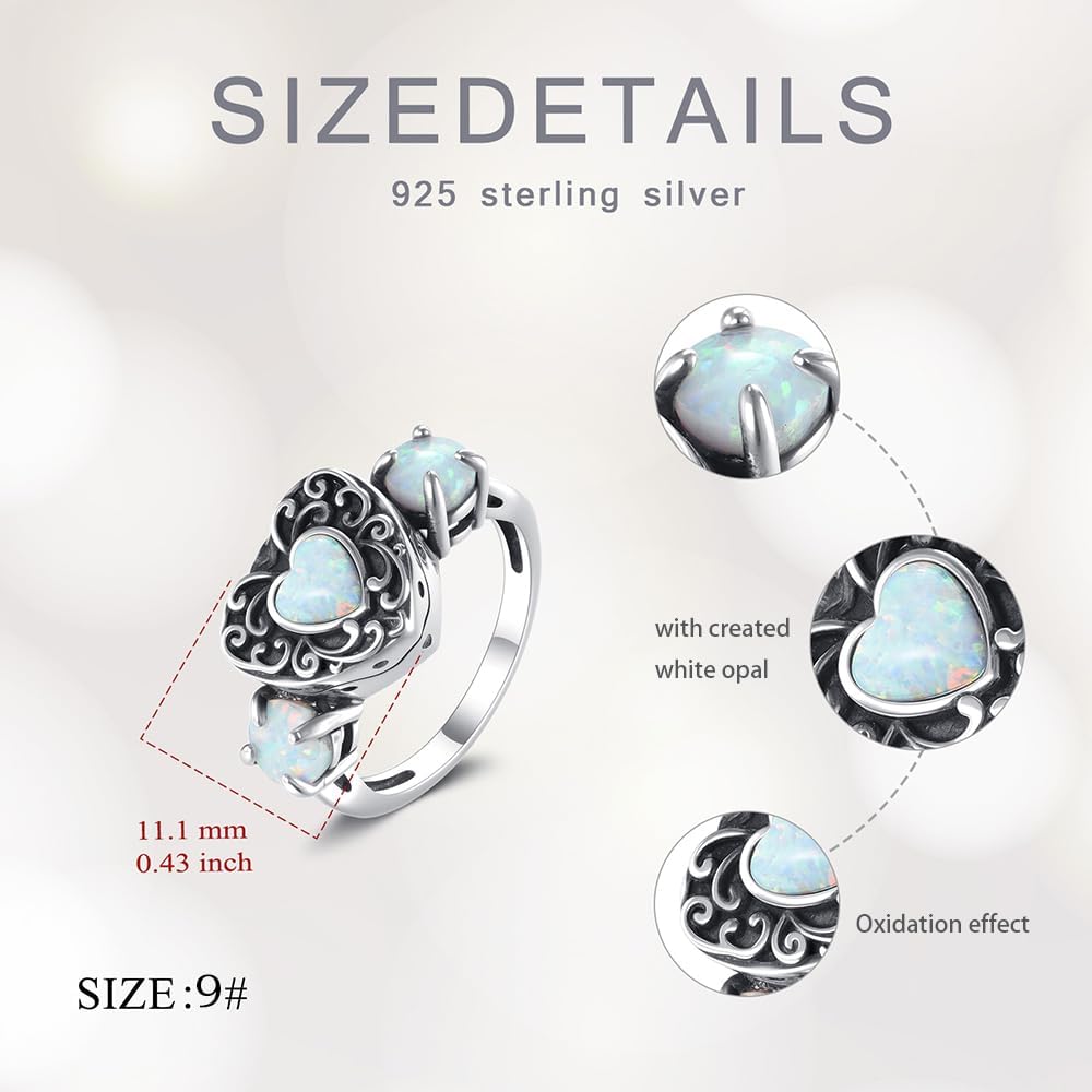 Heart Cremation Urn Ring for Ashes 925 Sterling Silver Created Opal Memorial Urn Rings Keepsake Jewelry with Filling Tool for Women Mother Grandma