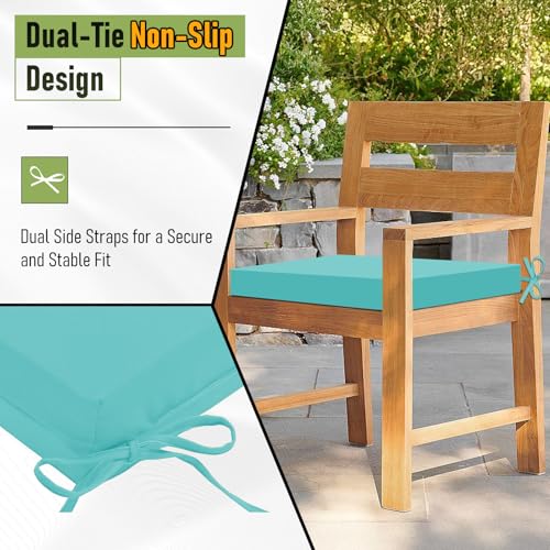 Image of Basic Beyond Outdoor Chair Cushions Set of 4, Square Corner Outdoor Cushions for Patio Furniture, Water Resistant Patio Chair Cushions with 2 Ties, 18.5x16x3, Teal