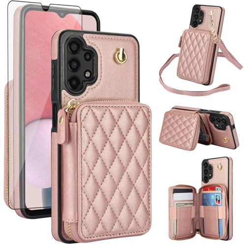 Étui portefeuille Samsung A13 4G/5G idée cadeau chic pour femme avec verre