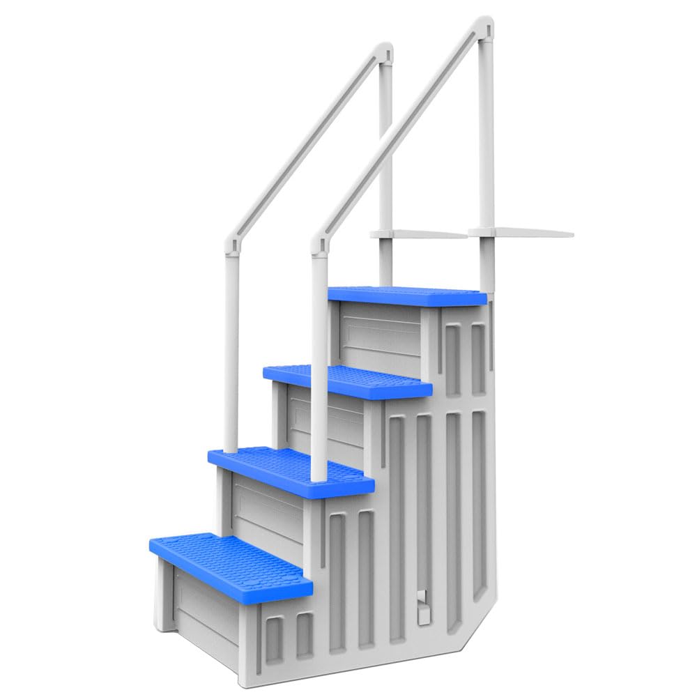 Aqua Select Anti-Slip in-Pool Steps | White/Blue Steps | for Above Ground Swimming Pools | Can Mount to Decks 48" to 54" H | Safety Stairs Capacity Up to 250 lbs