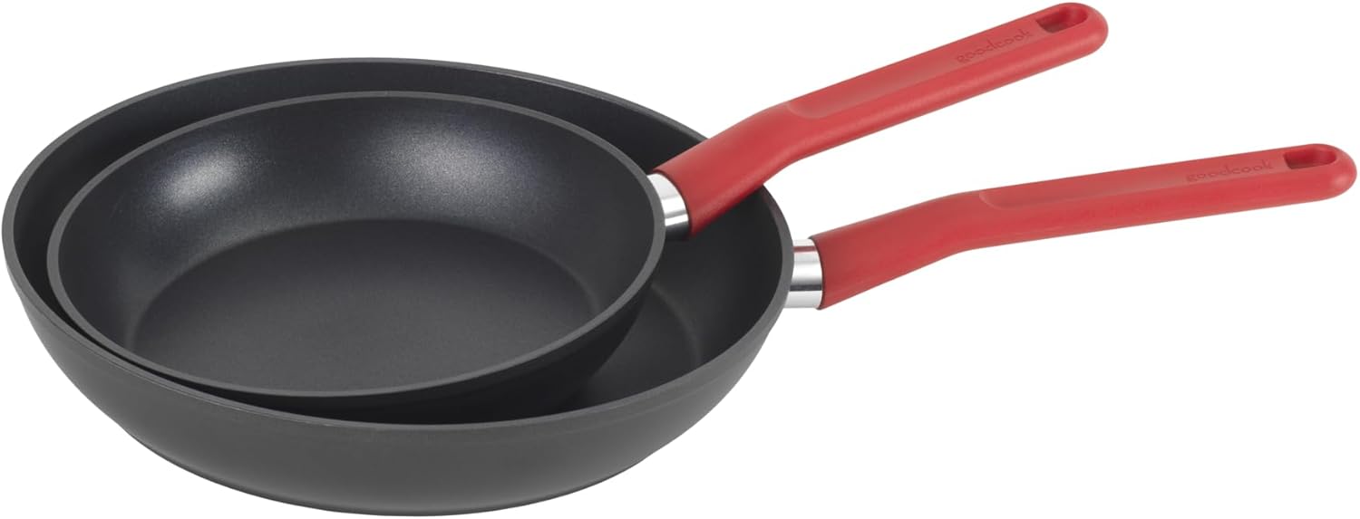 GoodCook ProEase Nonstick Fry Pan Set, 10 Inch and 8 Inch, Black Assorted Set of 2