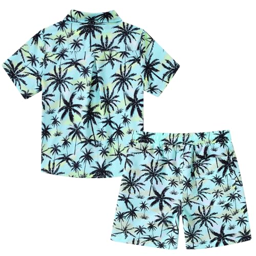 Image of UNICOMIDEA Boys Hawaiian Outfits Kids Beach Outfit Size 11 12 Button Down Shirts and Swim Short Hawaii Tropical Plam Tree Print 2 Pieces Sets Vacation Party