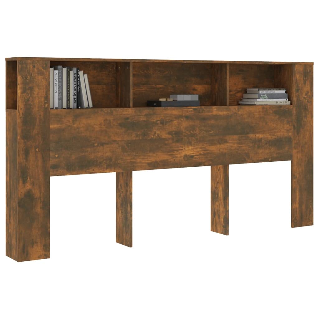 vidaXL Headboard Cabinet Home Indoor Bedroom Bookcase Headboard Cabinet Wooden Storage Bed Backboard Footboard Furniture Bed Accessory Smoked Oak - Image 8