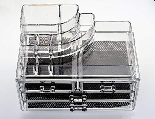 JOSALINAS Cosmetic and Jewelry Storage Display Case Boxes Set for Organize Cosmetics Brushes, Lipsticks, Jewelry, Hair Accessories, Bathroom Counter or Dresser