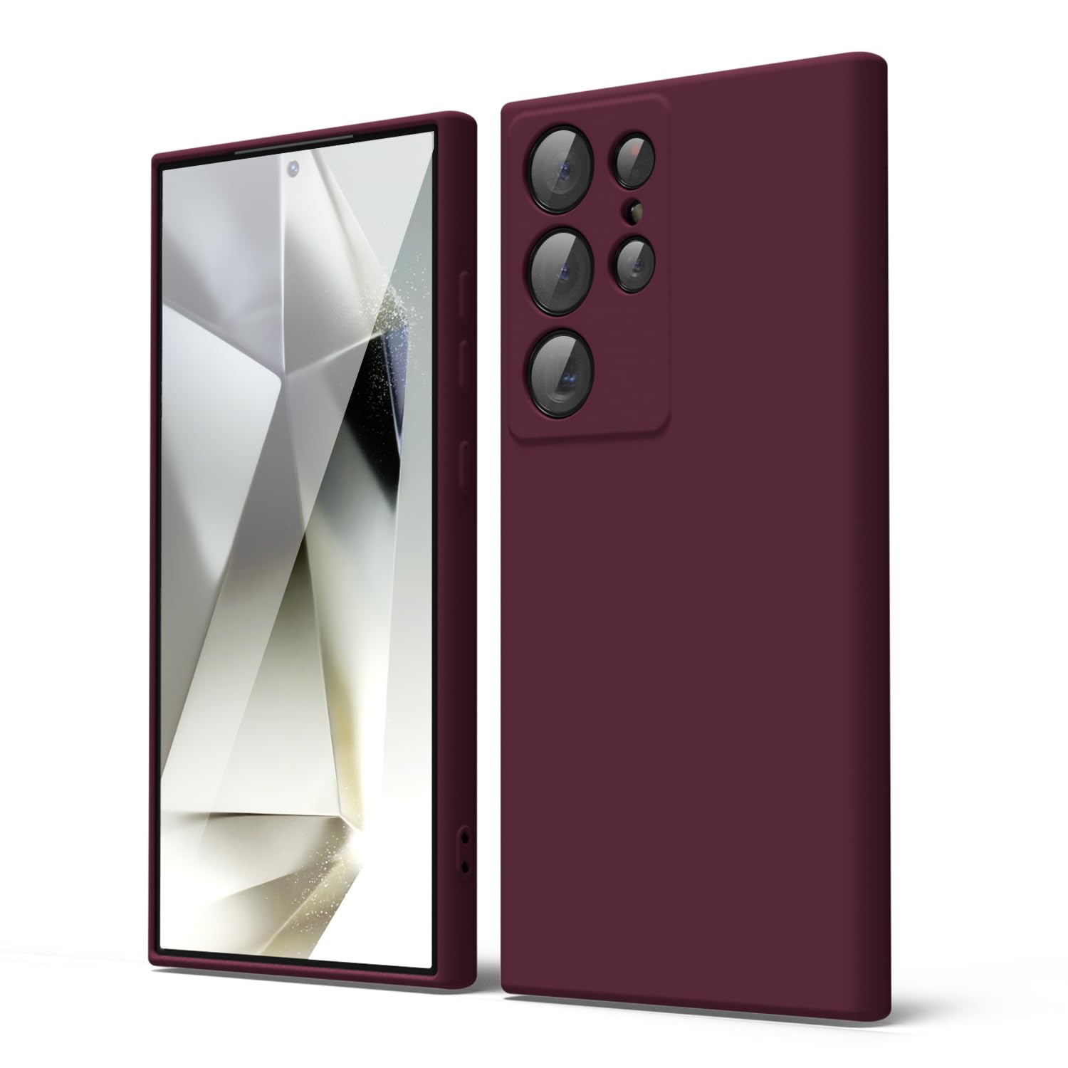 oakxco for Samsung Galaxy S24 Ultra Phone Case Liquid Silicone, Thin Slim Soft Rubber Gel TPU Plain Simple Cover for Women Girl Cute, Matte Solid Color, Burgundy Plum Wine