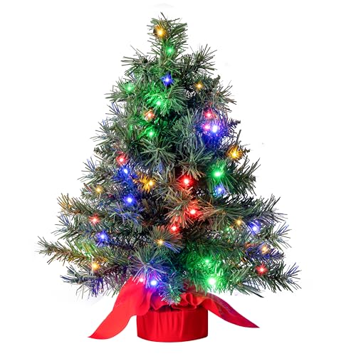 JOIEDOMI 24'/2FT Small Tabletop Christmas Tree with Multi-Color LED Lights, Table Top Christmas...