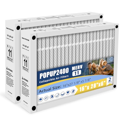 16x28x6 Furnace Filter Replacement Compatible with Honeywell POPUP2400 Foldable Design MERV 11 Durable AIr Filter Actual Size 16x27.13x5.88 (2-PACKS)