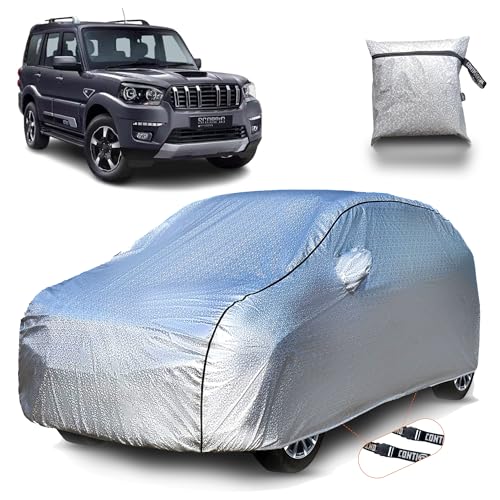 Image of Continental [SilverGuard] Dual Belts Extra Protection Scorpio Car Cover (2022-2026) Build with Triple Stitched,Waterproof & Dustproof Car Cover for Scorpio (Metallic Silver).