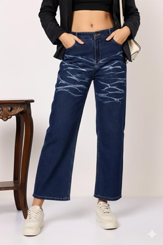 Image of London Hills Women's High Rise Wide Leg Jeans | Relaxed Fit Baggy Denim Pants | Stylish Straight Fit Comfortable Casual Wear Jeans for Women (Black)