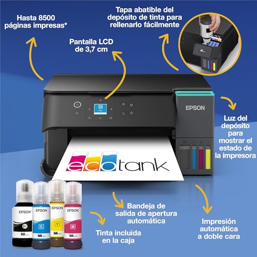Miniatura 3 de Epson EcoTank ET-2955 Impresora de Depósito de Tinta | para Uso Intensivo en Hogar | Wi-Fi | A4 | Imprimir, Copiar, Escanear | Pantalla LCD 3,7cm | Imprime a Doble Cara | Tinta Incluida para 3 Años