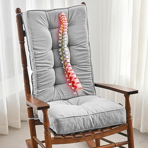 Image of SUNROX Memory Foam Jumbo Rocking Chair Cushions, FadeShield Water Resistant Non Slip Durable Tufted Pads, Set of Seat & Back Cushion with Ties for Indoor/Outdoor Rocker, 2 Piece, Heather Grey