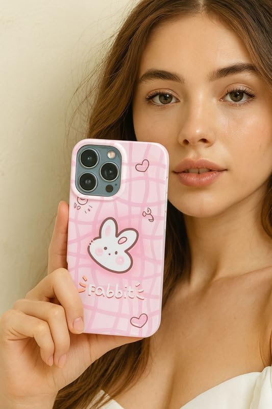 Image of COVERLY Silicone 3D Pink Rabbit Bunny Wrinkle Phone Case Back Cover,Luxury Texture Trendy Cute Cartoon Artistic Cool Design-Aesthetic for Girls & Teens Cover for Apple iPhone 15 Pro Max