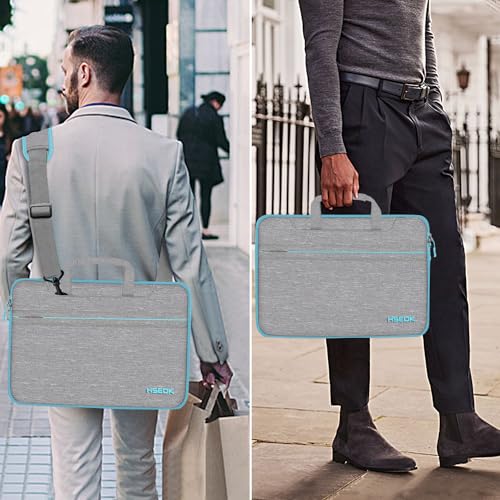 Image of Hseok Laptop Shoulder Bag 13 13.3 14 Inch Case Compatible with MacBook Pro /Neo 14 inch M5 /M4 /M3 /M2 /M1,Mac Air /pro /Neo 13 inch and Most 13 13.3 14 Notebooks,Spill-Resistant Briefcase,LT Gray & T Blue