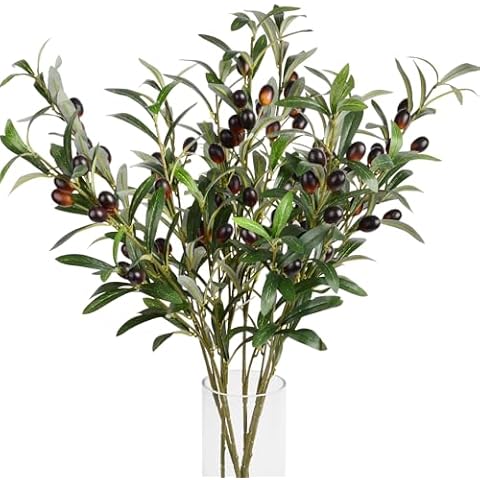 6pcs Artificial Plants Greenery Olive Branches Stems Fake Plants Green Leaves Fruits Branch Leaves for Home Office ndoor Outside DIY-Wreath Decor 28-Inch (6) Cover