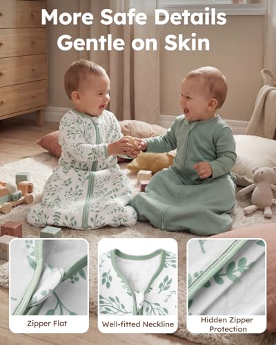 Image of Yoofoss Baby Sleep Sack 9-12 Months 100% Organic Cotton Long Sleeve Wearable Blanket Baby 2-Way Zipper 0.5 Tog Newborn Sleeping Sack, Lightweight