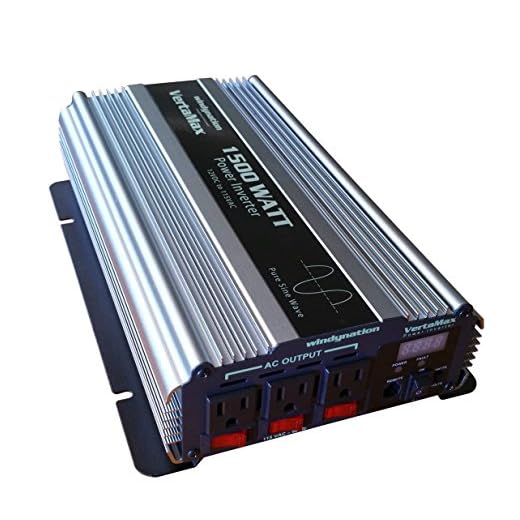VertaMax Pure SINE Wave 1500 Watt (3000W Surge) 12V Power Inverter DC to 115 AC Car, Solar, Off-Grid, RV, Back Up Power
