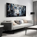 ZHAOSHOP White Tiger Art Wall Decor for Living Room - Black and White Office Decor for Men - Black Framed Canvas Wall Art Size 29' x 59'