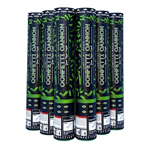 Image of Confetti Sky [6 Pack] 12 Inch Confetti Cannons | Green Confetti Poppers for Wedding Celebration, Birthday Party, Pranks, Graduation, Christmas Eve and New Year Celebration