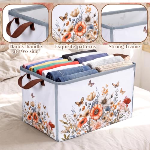 Image of Fourluoo 6 Pack Floral Storage Basket with Handles Clothes Storage Basket Bin Foldable Box Bins Organizer for Closet Shelf Nursery Kid Room Book Toy Chest(6, Fall Flowers)