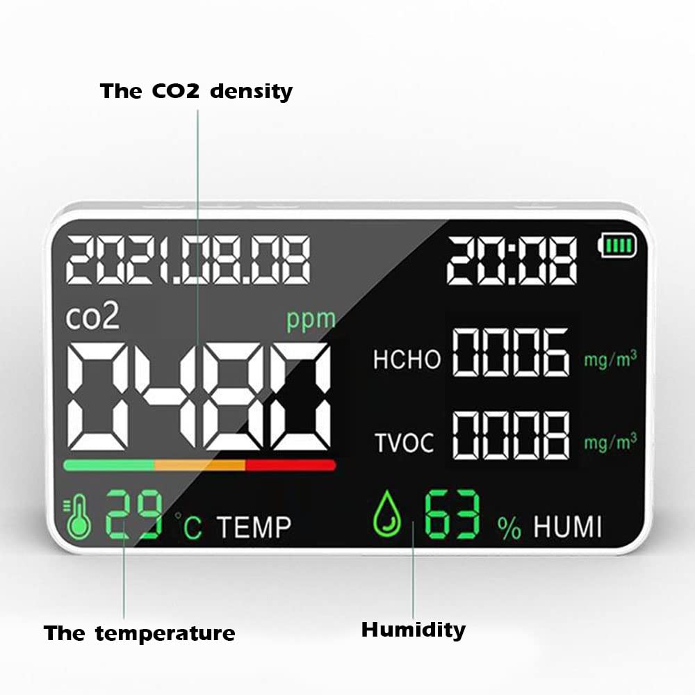 BATLAM Detector de Calidad del Aire doméstico Probador de CO2 Multifuncional con dióxido de Carbono Valor HCHO Cantidad de Electricidad Temperatura Humedad Función de visualización