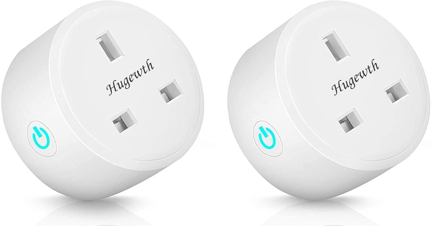 Hugewth Smart WiFi Plug 2-Pack 16A Smart Outlet, Compatible with Alexa and Google Home, Mini Outlet with Remote Control and Voice Control with Power Count Timer Function, No Hub Required (2)