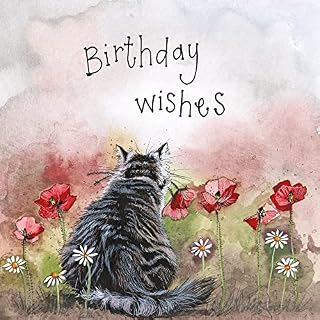 Alex Clark Art Ltd Birthday Wishes Cat and Poppies Foil Card