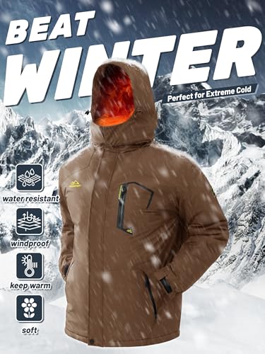 Image of TACVASEN Men's Winter Skiing Jackets Water Resistant Fleece Coats Insulated Thermal Snowboard Jacket Parka Raincoat with Hood