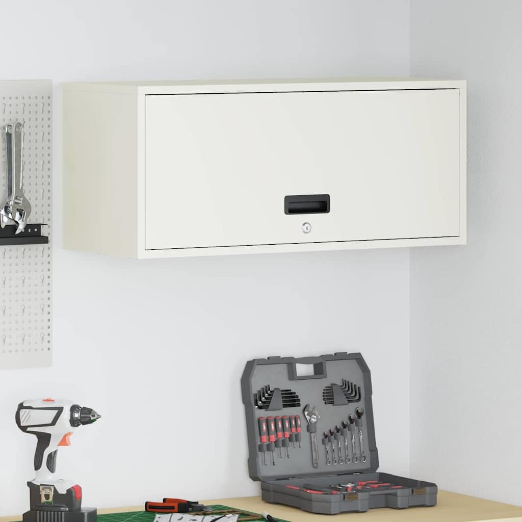 Armario de pared para garaje blanco 33 x 80 x 35 cm | Acero recubierto de polvo, bloqueable, puerta abatible, manija empotrada, montaje en pared