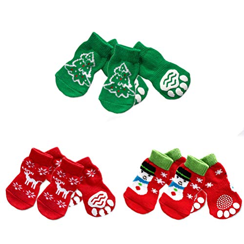 Popetpop 3 Sets Of Pet Dog Puppy Cat Non-Slip Cotton Socks With Christmas Pattern Size Xl #TOP2