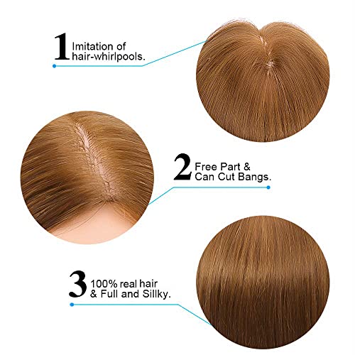 Foto von MYSWEETY 18” 100% Frisierkopf Echthaar, Gold Übungskopf Frisurenkopf für Friseure und Kinder 45cm Lang Haar Puppenkopf zum frisieren mit Haare Zubehör und Klein Tisch Halter