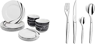 Amazon Basics Service de table 18 pièces - Tourbillon, pour 6 personnes & Jet - Coffret 24 pièces