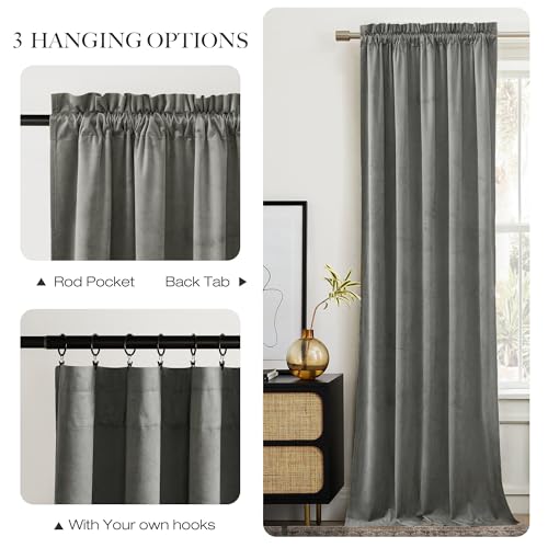 NICETOWN Super Soft Velvet Curtains 84 inches,Sound Reducing Cold Heat Insulated Heavy Matt Room Darkening Drape Panels for Living Room (Light Grey,2 Panels) by NICETOWN - Used condition - Image 2