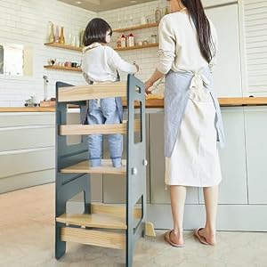 WOOD CITY Kitchen Step Stool - Safe Montessori Standing Tower for Kids with Safety Rail, Height Adjustable Toddler Ideal Helper for Learning New Skills, Anti-Slip Protection for Bathroom - Deep Blue WOOD CITY Kitchen Step Stool Safe Montessori Standing Tower for Kids with Safety Rail Height Adjustable Toddler Ideal Helper for Learning New Skills Anti Slip Protection for Bathroom Deep Blue