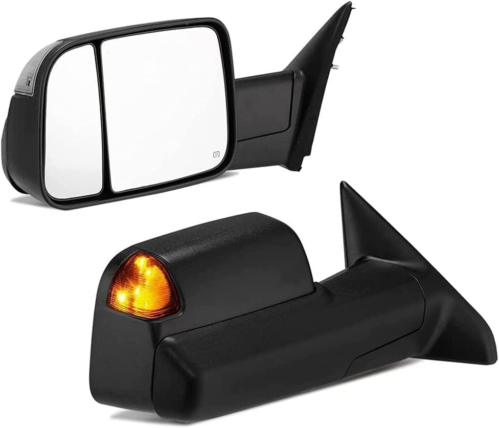 MOTOOS Towing Mirrors Replacement for 2009-2012 Dodge Ram 1500 2010-2012 Ram 2500 3500 Power Heated Manual Folding LED Turn Signal Light & Puddle Lamp Driver Passenger Side Rear View Tow Mirrors Pair