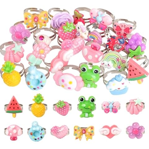 Zifengcer Little Girl Jewel Rings, 24 PCS Adjustable Girl Pretend Play and Dress Up Rings, Kids Play Ring in Box for 3 4 5 6 7 8 9 10 11 12 Years Old, Birthday Gifts Holiday Gifts Cover