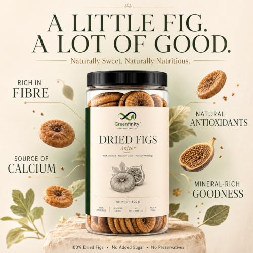 Image of GreenFinity Premium Anjeer 500g | Whole Dried Figs | Naturally Sweet & Soft | High Fibre Dry Fruit | Healthy Snack for Daily Use | Fresh Resealable Pack
