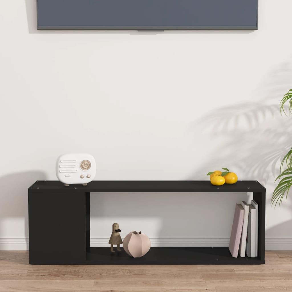 Elegancki czarny stojak na telewizor, 100 x 24 x 32 cm, klasyczny design, płyta wiórowa, przestronna powierzchnia nośna, idealny do eksponowania przedmiotów dekoracyjnych, mebli do salonu