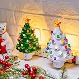 Brightown Ceramic Christmas Tree Night Light - 2 Pack Vintage Christmas Night Light with ON/Off Switch, 6' Decorative Ceramic Tree Light for Bedroom Living Room Xmas Holiday Decor, Green and White
