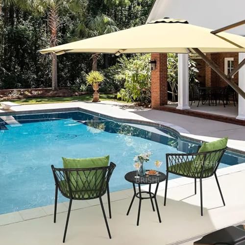 Image of BRISHI Garden Patio Seating Chair and Table Set Outdoor Balcony Garden Coffee Table Set Furniture with 1 Table and 2 Chairs Set with Cushion Braid & Rope (Black /Green)