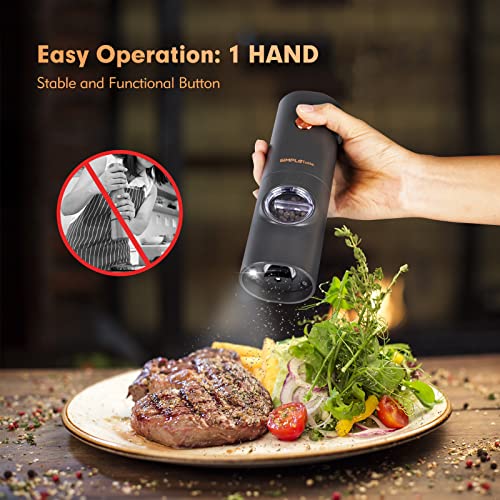 Salz und Pfeffer Mühle Elektrische, SIMPLETASTE 2er Set Gewürzmühlen Batteriebetrieb mit 4 AAA Einstellbarem Keramikmahlwerk