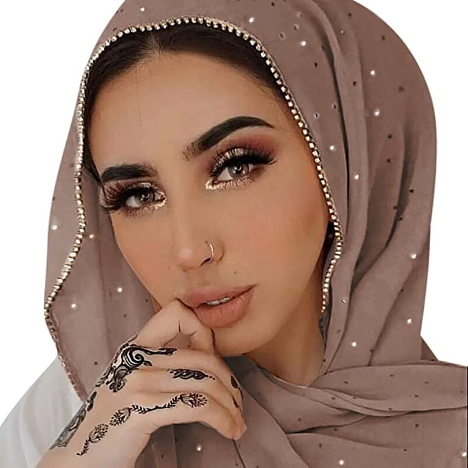 ZAFA Women Soft Chiffon Rhinestone Long Scarf Shawl Fashion Muslim Hijab Head Wrap Scarves