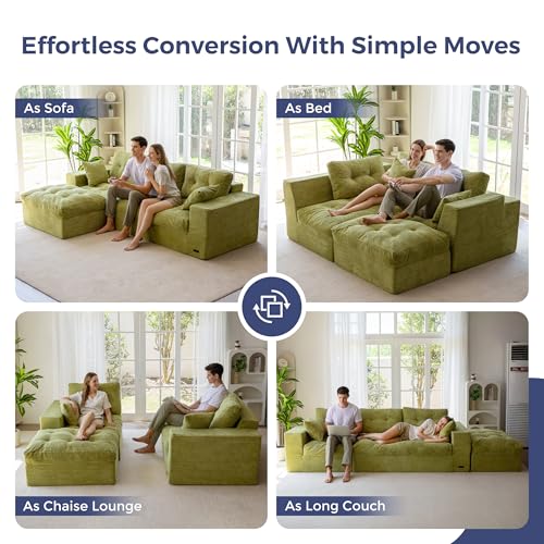Image of MAXYOYO 104 inch L Shaped Modular Sectional Sofa with Ottoman, Cloud Boneless Couch with Layered Cushion, Upholstered Sofa Flexible Module Combination for Living Room, No Assembly, Green