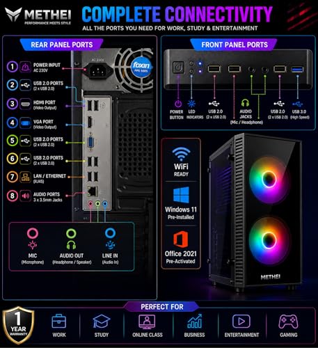 Image of METHEI Core i3 9th Gen Desktop Computer PC | 16GB DDR4 RAM | 512GB SSD | WiFi | Windows 11 Pro | MS Office21 | RGB Gaming Cabinet CPU
