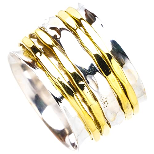 Bague tournante deux tons en argent sterling 925 martelé cinq couches
