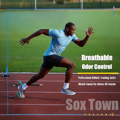 Image of SOX TOWN Cushioned Crew Training Athletic Socks for Unisex Men Women Sports | Combed Cotton, Moisture Wicking, Odor Control, Arch Support, Breathable, Comfortable, Durable, Cooling, Size M /L /XL 3 /6 Pack