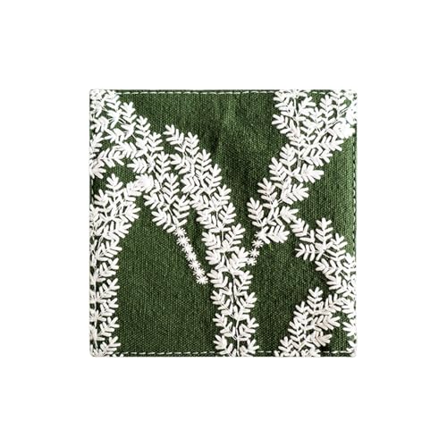 QUEENYARD Sottobicchieri in cotone e lino, sottobicchieri reversibili in cotone e lino con intricato ricamo per isolamento termico e uso pratico nelle decorazioni domestiche
