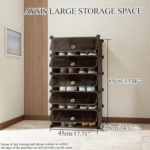 Image of AYSIS 5 Shelf DIY Shoe Rack Box Organizer ^ Multi-Purpose Plastic Shoe Rack for Home, PP Plastic Home Rack with Door for Entryway, Chappal Slipper Shoe Stand【Black, 5-Shelf-5-Door】