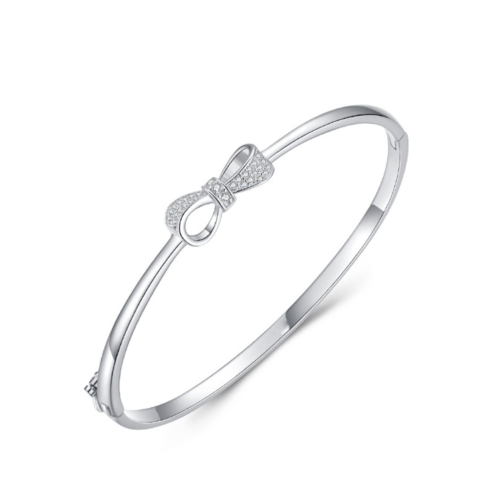 Homxi Pulseras de Mujer Oro Blanco 9Kilates / 14Kilates / 18Kilates, Lazo con Moissanita, Cadena 16 CM, Pulsera de Cadena Plata Mujer